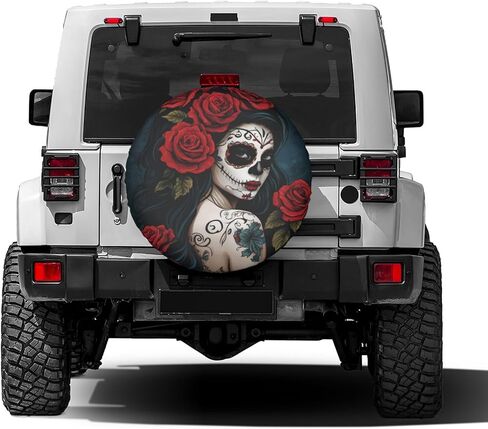 Rose Sugar Skull Women Spare Tire Cover 17 inch Waterproof Dust-Proof Universal Spare Wheel Tires Covers Fit for Trailers, RV, SUV,Many Vehicle Diameter 31"-33" in Saudi Arabia