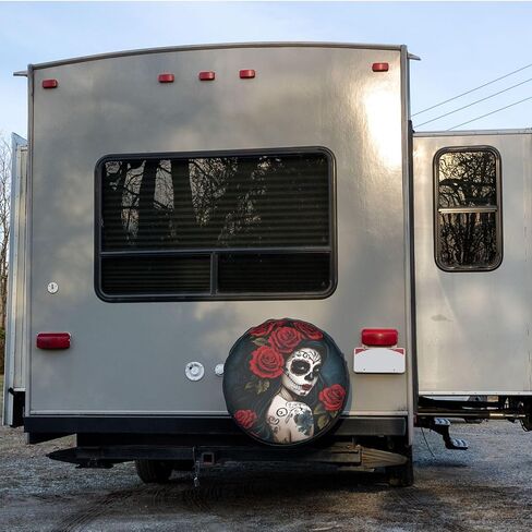 Rose Sugar Skull Women Spare Tire Cover 17 inch Waterproof Dust-Proof Universal Spare Wheel Tires Covers Fit for Trailers, RV, SUV,Many Vehicle Diameter 31"-33" in Saudi Arabia