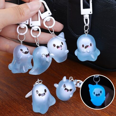 Halloween Luminous Ghost Keychain Cartoon Cute Resin Pendant Keyring Backpack Charms in Saudi Arabia