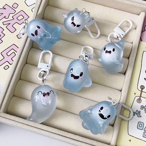 Halloween Luminous Ghost Keychain Cartoon Cute Resin Pendant Keyring Backpack Charms in Saudi Arabia