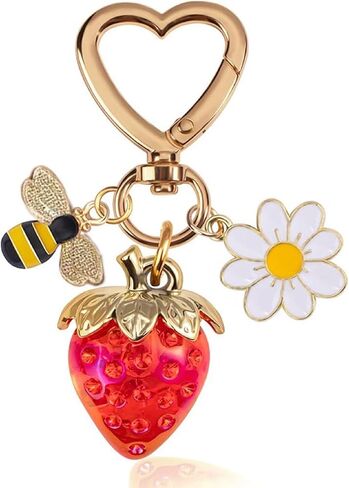 Strawberry Keychain, Bag Charm Daisy Flower Bee Accessories, Aesthetic Keyring Decor for Women Girls in Saudi Arabia