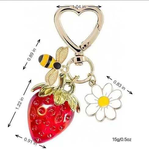 Strawberry Keychain, Bag Charm Daisy Flower Bee Accessories, Aesthetic Keyring Decor for Women Girls in Saudi Arabia