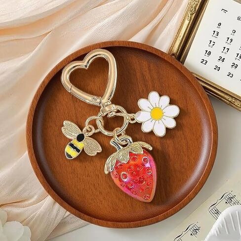 Strawberry Keychain, Bag Charm Daisy Flower Bee Accessories, Aesthetic Keyring Decor for Women Girls in Saudi Arabia