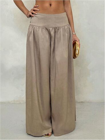 Milumia Women's Button Down Wide Leg Palazzo Pants Elastic Low Waist Casual Long Trousers in Saudi Arabia