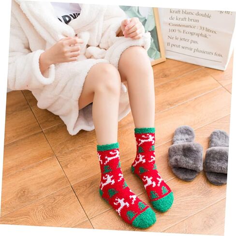 6Pairs Christmas Socks Mid-calf Warm Socks Thickened Fleece Winter Stockings with Cute Cartoon Design for Festive Atmosphere in Saudi Arabia