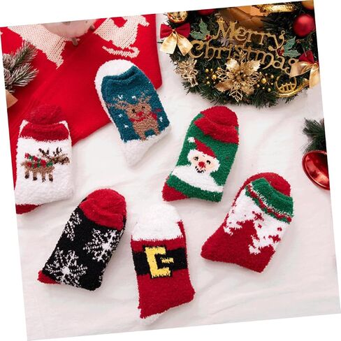6Pairs Christmas Socks Mid-calf Warm Socks Thickened Fleece Winter Stockings with Cute Cartoon Design for Festive Atmosphere in Saudi Arabia