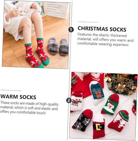 6Pairs Christmas Socks Mid-calf Warm Socks Thickened Fleece Winter Stockings with Cute Cartoon Design for Festive Atmosphere in Saudi Arabia