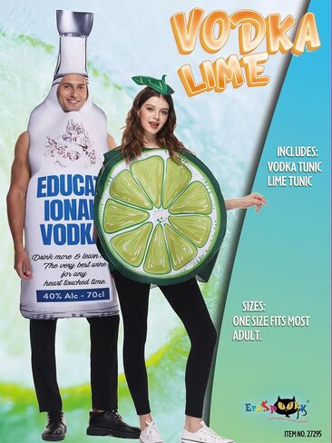 EraSpooky Vodka Bottle and Lime Couple's Tunic Costume Funny Halloween Adult Food Party Outfits in Saudi Arabia
