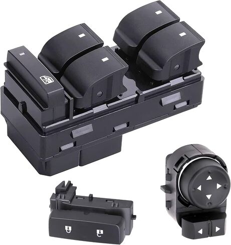 Window Switch Set - Driver Side Power Window, Door Lock, Mirror - Black, Push Button, Manual, Compatible with Chevy Silverado & GMC Sierra 1500, 2500HD, 3500HD in Saudi Arabia