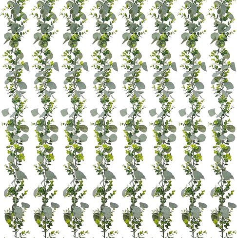 2 Pack Artificial Eucalyptus Garland with Flowers,Faux Greenery Garland Decor 5.9FT Fake Vines Hanging Spring Garlands for Bedroom Wedding Backdrop Arch Wall Centerpiece Table Outdoor Decor in Kuwait