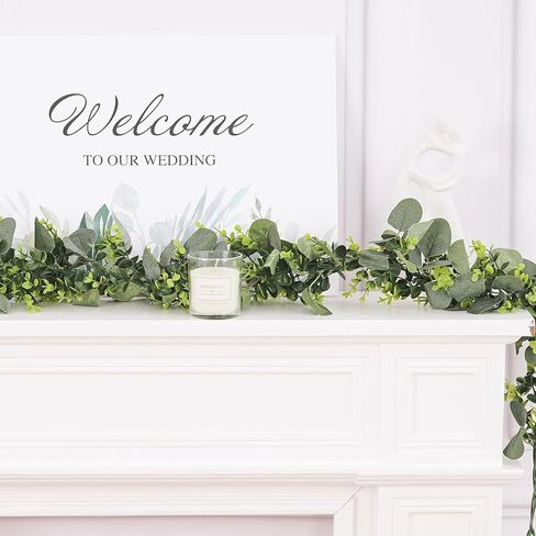 2 Pack Artificial Eucalyptus Garland with Flowers,Faux Greenery Garland Decor 5.9FT Fake Vines Hanging Spring Garlands for Bedroom Wedding Backdrop Arch Wall Centerpiece Table Outdoor Decor in Kuwait