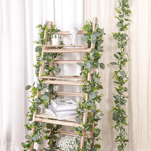 2 Pack Artificial Eucalyptus Garland with Flowers,Faux Greenery Garland Decor 5.9FT Fake Vines Hanging Spring Garlands for Bedroom Wedding Backdrop Arch Wall Centerpiece Table Outdoor Decor in Kuwait