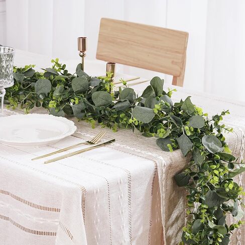 2 Pack Artificial Eucalyptus Garland with Flowers,Faux Greenery Garland Decor 5.9FT Fake Vines Hanging Spring Garlands for Bedroom Wedding Backdrop Arch Wall Centerpiece Table Outdoor Decor in Kuwait