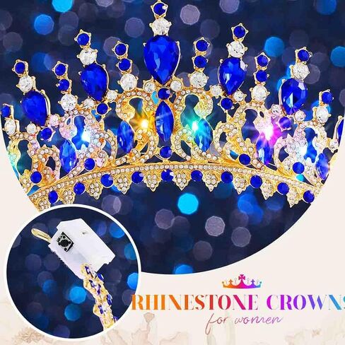 Yean Light Up حجر الراين تاج ذهبي باروكي تيارا زي إكسسوارات شعر الزفاف للنساء (ذهبي، مقاس واحد) in Kuwait