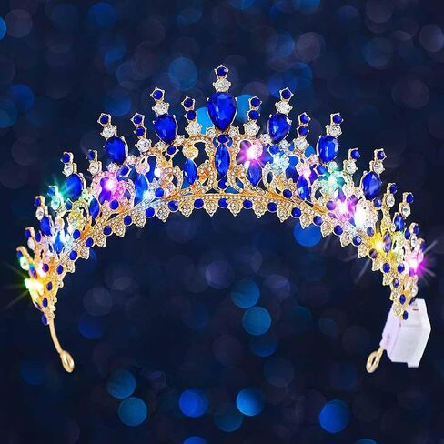 Yean Light Up حجر الراين تاج ذهبي باروكي تيارا زي إكسسوارات شعر الزفاف للنساء (ذهبي، مقاس واحد) in Kuwait
