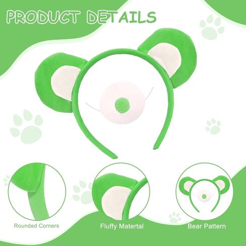Bear Ears Headband Accessories Set Animal Ears Headbands Halloween Cosplay Costume Prop Nose Tail Christmas Dress up in Kuwait