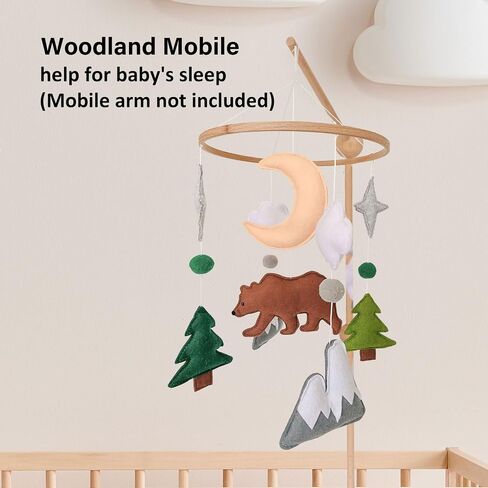 Woodland Baby Mobile, Woodland Mobile for Crib, Bear Crib Mobile for Boys, Nursery Mobile for Bassinet, Pack and Play, Bear Cloud Moon Star Mobile, Mountain Nursery Decor in Kuwait