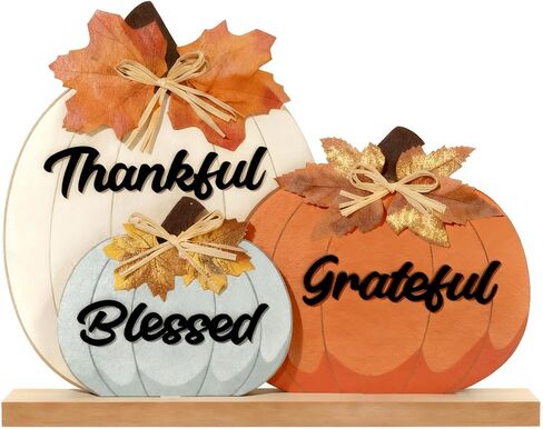 ديكورات الخريف للمنزل، مباركة ممتنة شاكرة للديكور الخريفي، علامة منضدية خشبية على شكل يقطين لحصاد الخريف، عيد الشكر، ديكورات رف غرفة المزرعة العتيقة in Kuwait