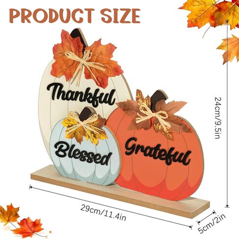 ديكورات الخريف للمنزل، مباركة ممتنة شاكرة للديكور الخريفي، علامة منضدية خشبية على شكل يقطين لحصاد الخريف، عيد الشكر، ديكورات رف غرفة المزرعة العتيقة in Kuwait