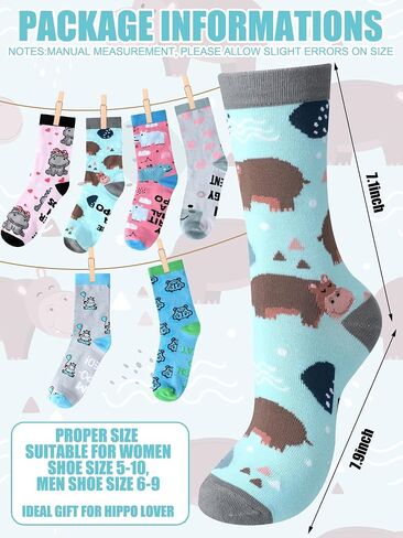 6 Pairs Funny Hippo Lover Gift for Women Men Novelty Animal Themed Cotton Crew Socks Xmas Stuffers Holiday Gift for Hippo Lover in Saudi Arabia