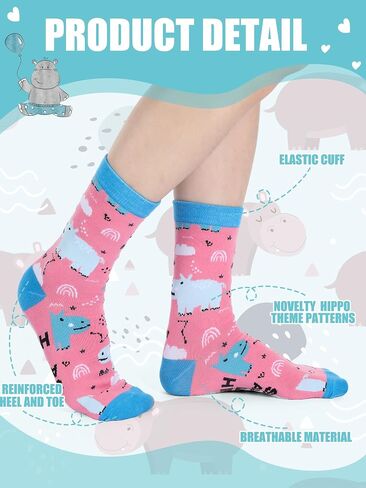 6 Pairs Funny Hippo Lover Gift for Women Men Novelty Animal Themed Cotton Crew Socks Xmas Stuffers Holiday Gift for Hippo Lover in Saudi Arabia