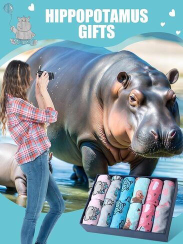 6 Pairs Funny Hippo Lover Gift for Women Men Novelty Animal Themed Cotton Crew Socks Xmas Stuffers Holiday Gift for Hippo Lover in Saudi Arabia