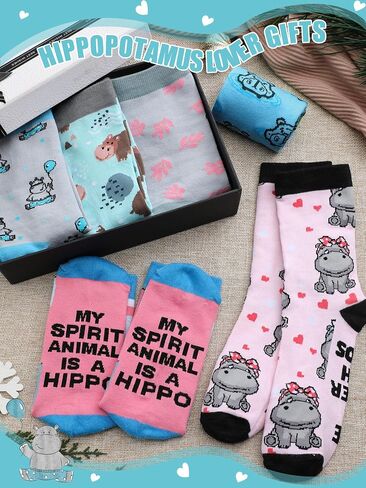6 Pairs Funny Hippo Lover Gift for Women Men Novelty Animal Themed Cotton Crew Socks Xmas Stuffers Holiday Gift for Hippo Lover in Saudi Arabia