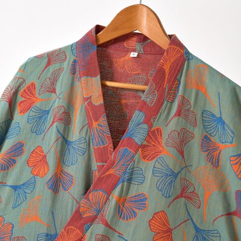 100% Cotton Gauze Ginkgo Leaf Kimono Robe, Long Knit Loose Bathrobe Nightgown Ladies Loungewear Sleepwear for Women in Saudi Arabia