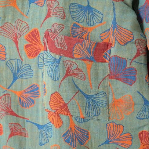 100% Cotton Gauze Ginkgo Leaf Kimono Robe, Long Knit Loose Bathrobe Nightgown Ladies Loungewear Sleepwear for Women in Saudi Arabia
