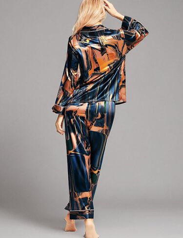 SIHA Satin Silk Pajamas for Women Pajama Set With Long Sleeve Button-Down Satin Pajamas Sleepwear XS-3XL in Kuwait