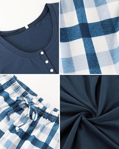 Cotton Pajamas for Women Set Long Sleeve with Plaid Pants Two Piece Loungewear Sleepwear Soft Ladies Pjs with Pockets in Kuwait