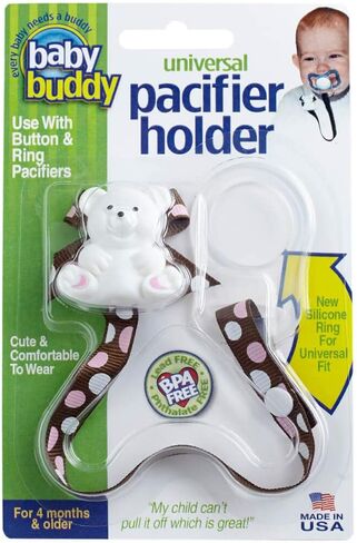 Baby Buddy Pacifier Clip Holder, Newborn Essential with Universal Fit for all Binky and Teether Brands, Ages 4+ Months, Black + Gray Dots, 1 Pack in Saudi Arabia