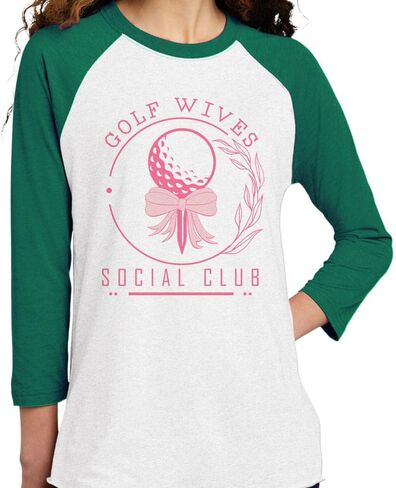 تي شيرت البيسبول TeesAndTankYou Golf Wives Social Club بأكمام ثلاثة أرباع راجلان للجنسين in Kuwait