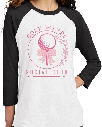 تي شيرت البيسبول TeesAndTankYou Golf Wives Social Club بأكمام ثلاثة أرباع راجلان للجنسين in Kuwait
