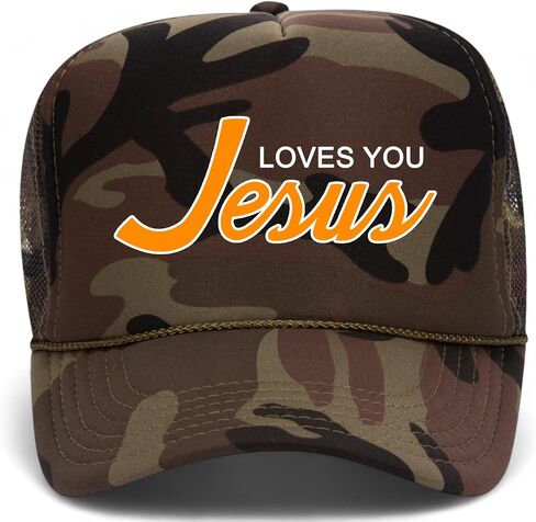 Jesus Loves You Script Vintage Trucker Hat | Premium Adjustable Snapback Baseball Hat for Men & Women in Saudi Arabia