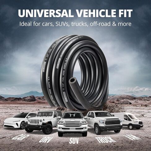 EVIL ENERGY 6AN 3/8 Fuel Line Kit, CPE Rubber 3/8 Fuel Hose with Push On Fittings and Hose Clamps 12PCS, 10FT Black in Kuwait