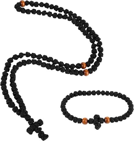 2pcs Orthodox Prayer Ropes, Handmade Christian Orthodox Prayer Rope Bracelet & Necklace Set Greek Knot Bead Blessing Cross Pendant Gift in Saudi Arabia