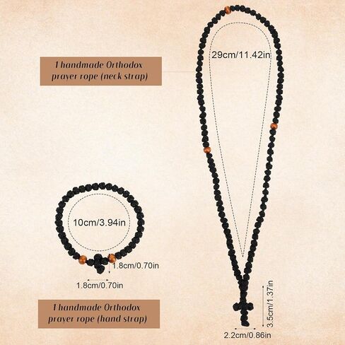2pcs Orthodox Prayer Ropes, Handmade Christian Orthodox Prayer Rope Bracelet & Necklace Set Greek Knot Bead Blessing Cross Pendant Gift in Saudi Arabia