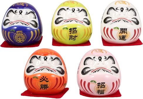 LOGOFUN 5PCS Small Daruma Figurine Japanese Daruma Doll Set Ceramic Good Luck Daruma Statue for Indoor Home Car Desktop Decor - No Eyes 4.5CM in Saudi Arabia