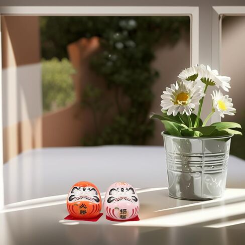 LOGOFUN 5PCS Small Daruma Figurine Japanese Daruma Doll Set Ceramic Good Luck Daruma Statue for Indoor Home Car Desktop Decor - No Eyes 4.5CM in Saudi Arabia