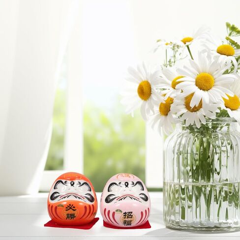 LOGOFUN 5PCS Small Daruma Figurine Japanese Daruma Doll Set Ceramic Good Luck Daruma Statue for Indoor Home Car Desktop Decor - No Eyes 4.5CM in Saudi Arabia