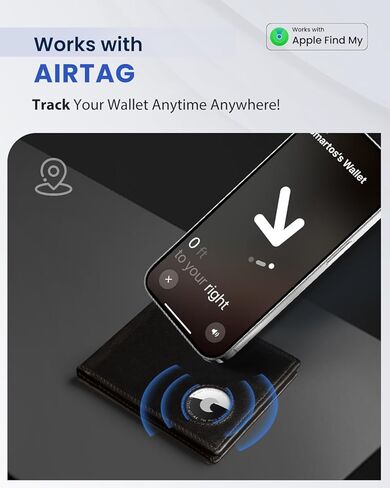 محفظة VMAN Airtag للرجال - محفظة ثنائية الطي من الجلد المحبب بالكامل، محفظة للرجال مع حامل Airtag وحجب RFID مع نوافذ لبطاقة الهوية 2، سعة 12 حامل بطاقة هدية للرجال (أسود) in Kuwait