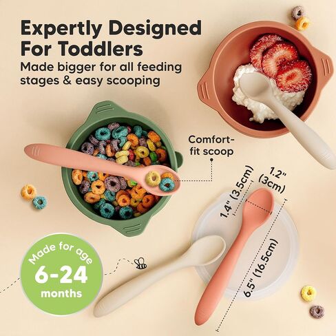 KeaBabies Silicone Baby Spoons Self Feeding 6-12 months, 3-Pack (Slate) | Large Scoop, Baby Led Weaning Utensils, First Food Training Spoon, Toddler, Kids Eating Essential, Dishwasher-safe, BPA-Free in Saudi Arabia