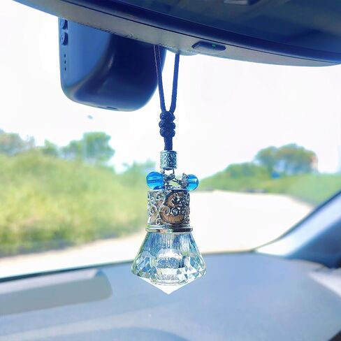Car Air Freshener Diffuser Hanging Ornament, Diamond-Shaped Empty Crystal Bottle Car Mirror Hanging Accessories, Elegant Bottle Pendant with Wooden Caps Rear View Mirror Accessories in Saudi Arabia