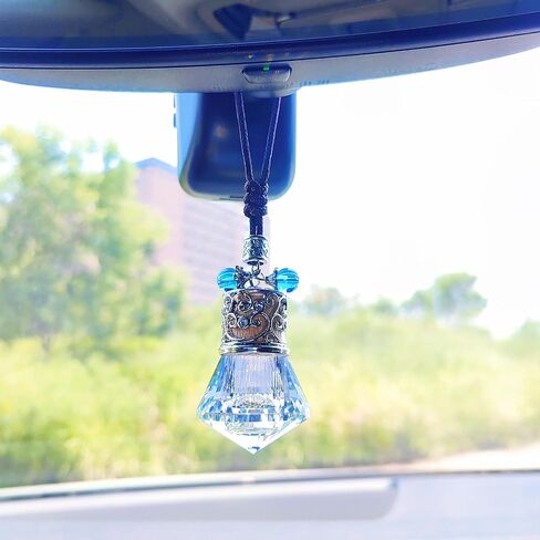 Car Air Freshener Diffuser Hanging Ornament, Diamond-Shaped Empty Crystal Bottle Car Mirror Hanging Accessories, Elegant Bottle Pendant with Wooden Caps Rear View Mirror Accessories in Saudi Arabia