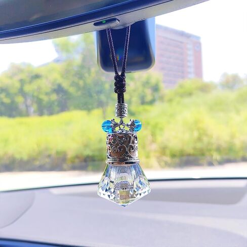 Car Air Freshener Diffuser Hanging Ornament, Diamond-Shaped Empty Crystal Bottle Car Mirror Hanging Accessories, Elegant Bottle Pendant with Wooden Caps Rear View Mirror Accessories in Saudi Arabia