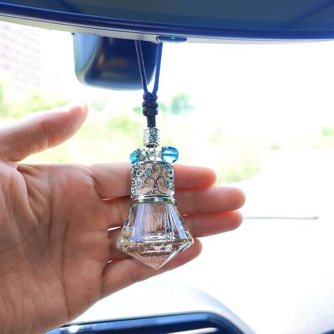 Car Air Freshener Diffuser Hanging Ornament, Diamond-Shaped Empty Crystal Bottle Car Mirror Hanging Accessories, Elegant Bottle Pendant with Wooden Caps Rear View Mirror Accessories in Saudi Arabia