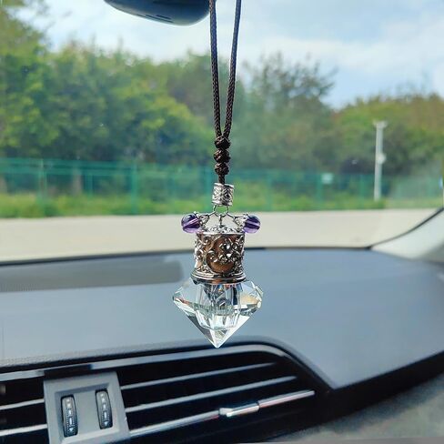 Car Air Freshener Diffuser Hanging Ornament, Diamond-Shaped Empty Crystal Bottle Car Mirror Hanging Accessories, Elegant Bottle Pendant with Wooden Caps Rear View Mirror Accessories in Saudi Arabia