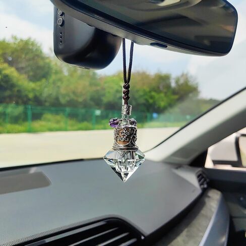 Car Air Freshener Diffuser Hanging Ornament, Diamond-Shaped Empty Crystal Bottle Car Mirror Hanging Accessories, Elegant Bottle Pendant with Wooden Caps Rear View Mirror Accessories in Saudi Arabia