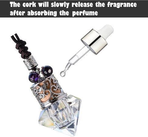 Car Air Freshener Diffuser Hanging Ornament, Diamond-Shaped Empty Crystal Bottle Car Mirror Hanging Accessories, Elegant Bottle Pendant with Wooden Caps Rear View Mirror Accessories in Saudi Arabia